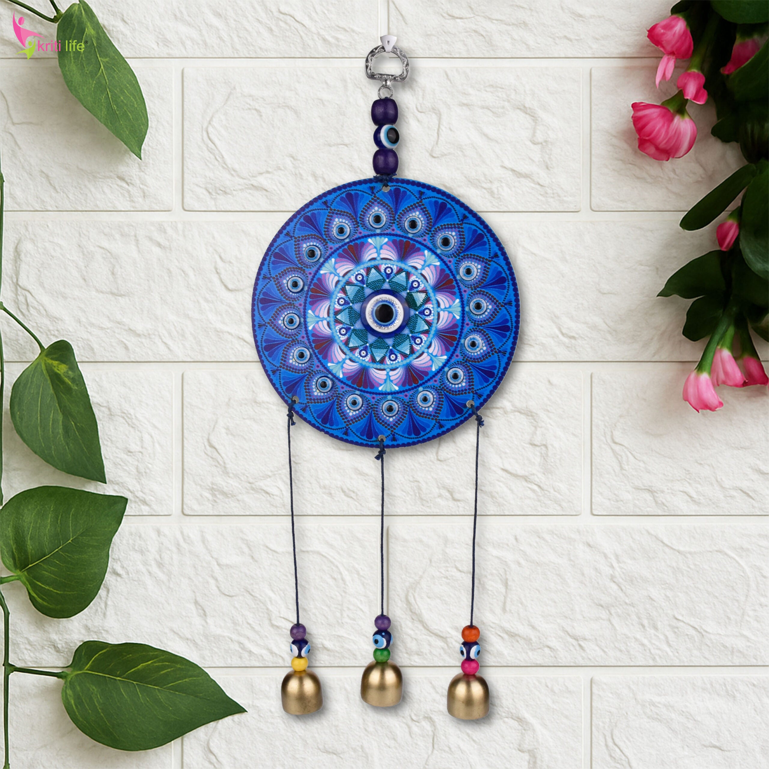 Hanging Evil Eye Wall Decor with Bells | Nazar Suraksha Totem for Home & Office- 30 cm Hight