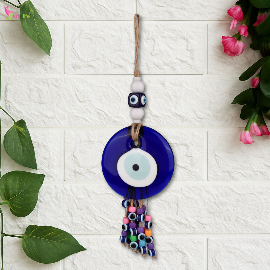 Evil Eye Wall Decor with Colorful Beads | Spiritual Nazar Battu for Home & Office – 26 cm Hight