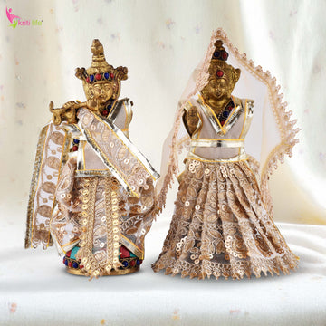 Golden Radha Krishna Dress Set for 7.5 Inch Idol – Traditional Deity Vastra with Embroidery and Sequins