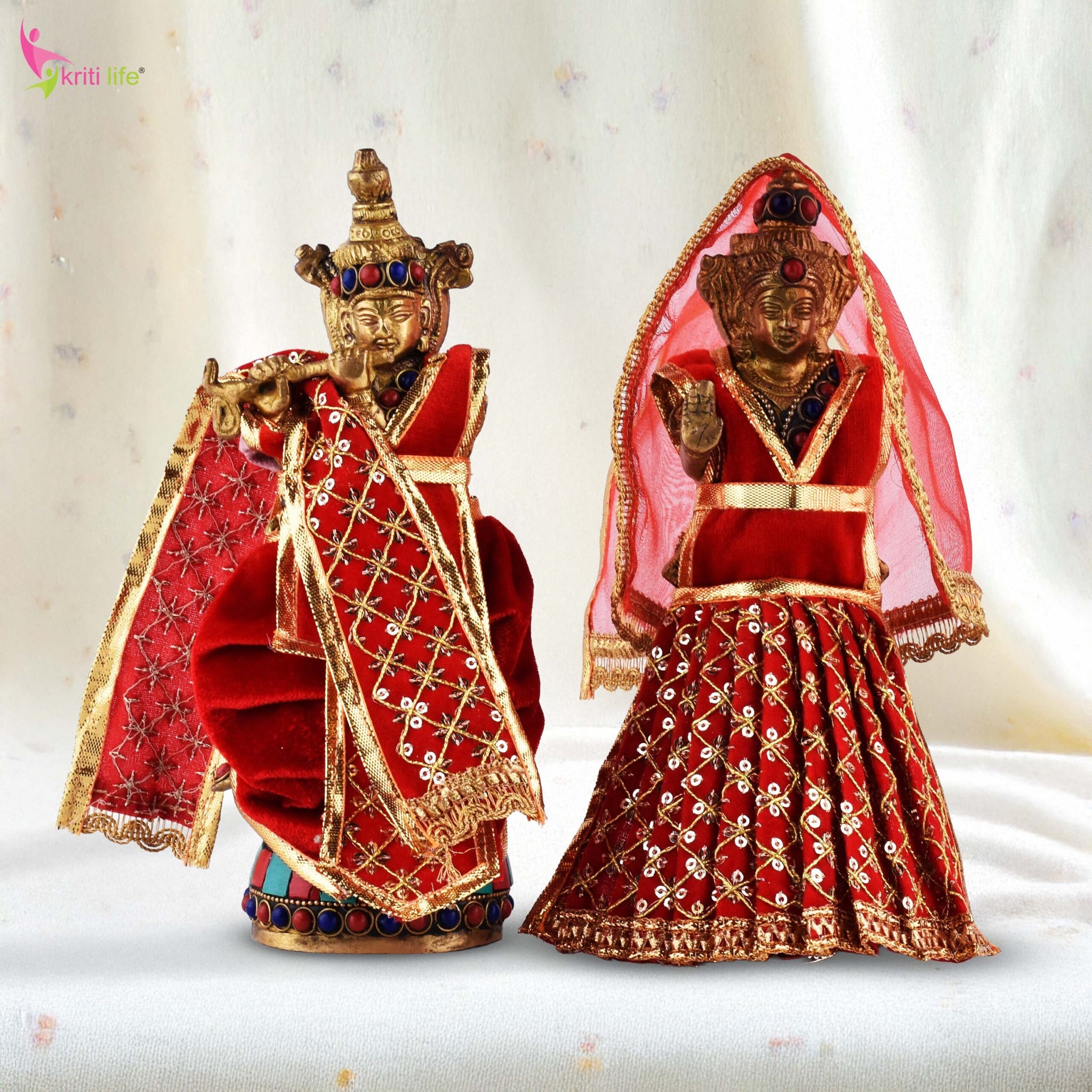 Red Radha Krishna Dress Set for 7.5 Inch Idol – Traditional Velvet Outfit with Embroidery