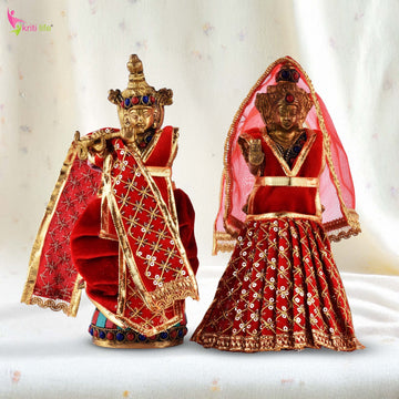 Red Radha Krishna Dress Set for 7.5 Inch Idol – Traditional Velvet Outfit with Embroidery
