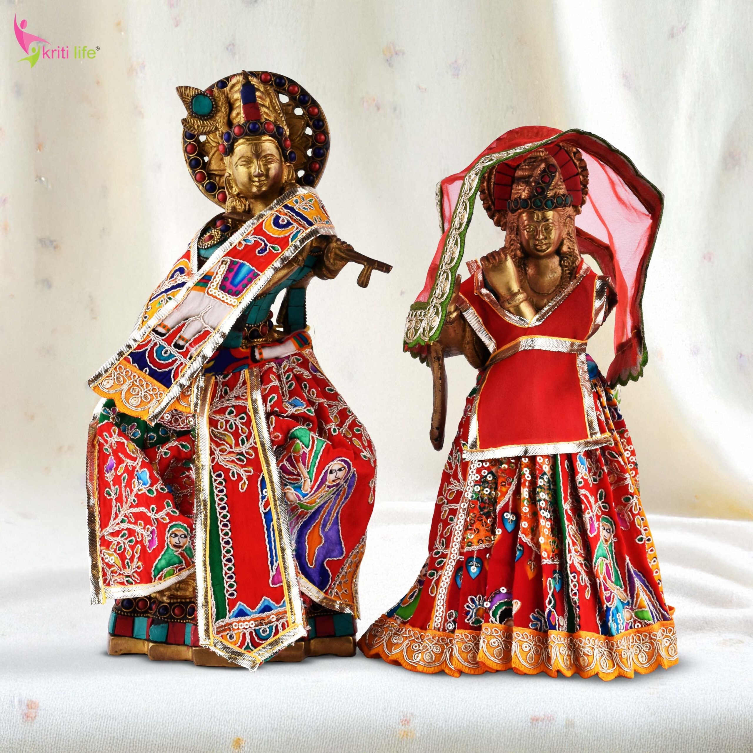 Traditional Radha Krishna Dress Set for 12 Inch Idol – Red Ethnic Design