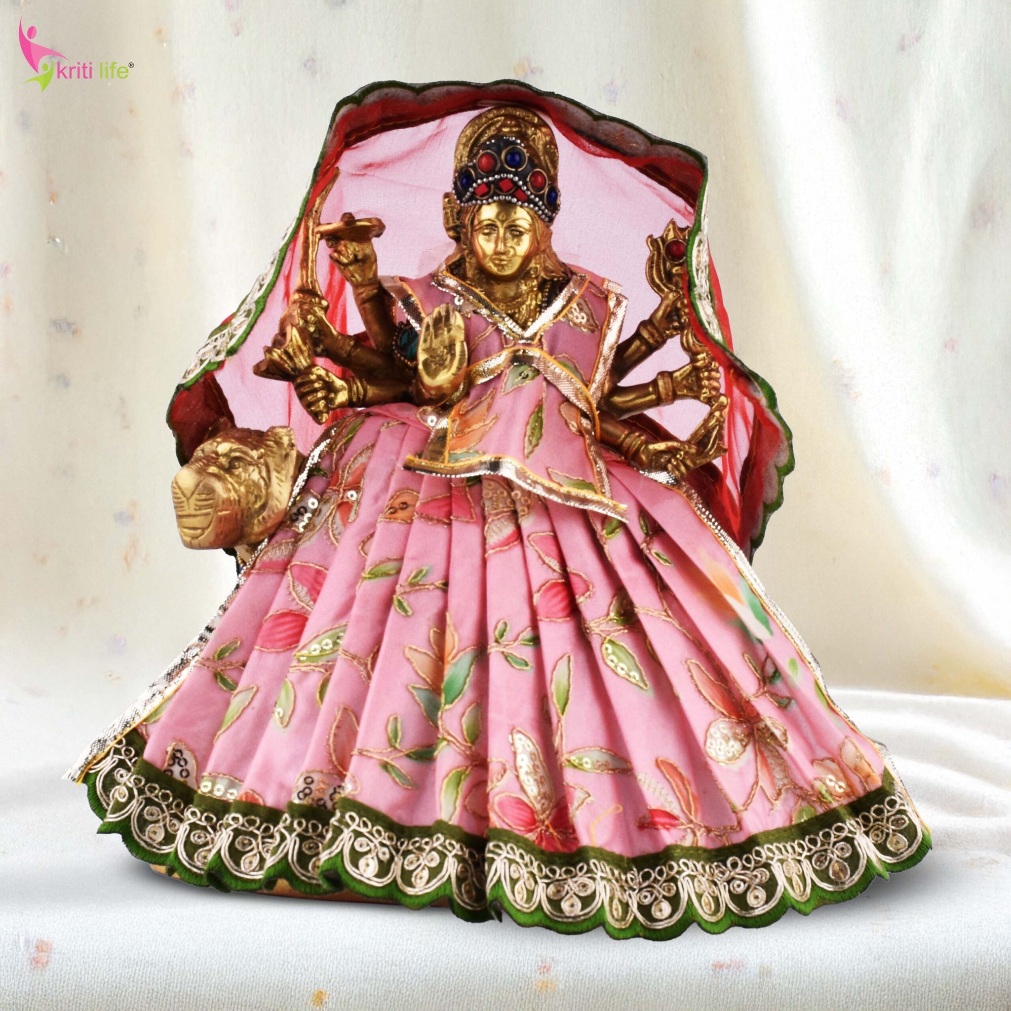 Mata Rani Dress for 9 Inch Idol – Designer Pink Lehenga Choli with Dupatta | Traditional Durga Maa Vastra