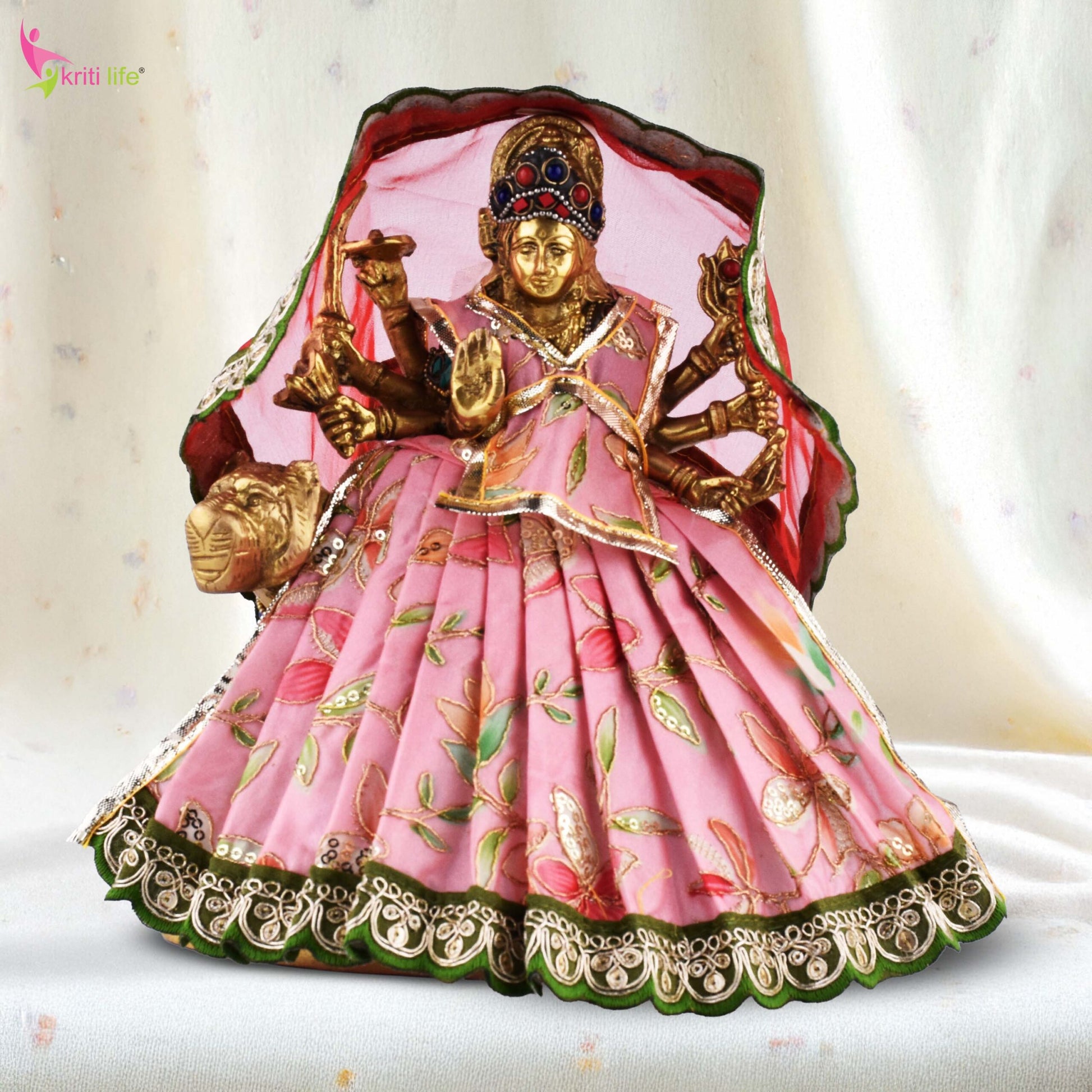 Mata Rani Dress for 9 Inch Idol – Designer Pink Lehenga Choli with Dupatta | Traditional Durga Maa Vastra