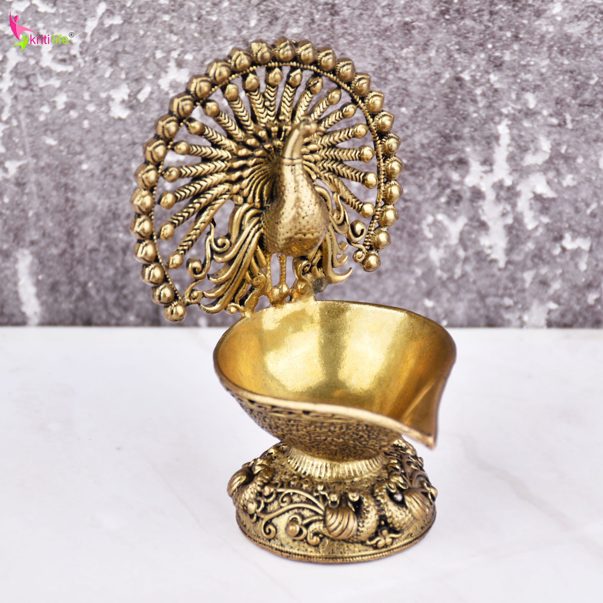 Brass Peacock Design Diya – Traditional Oil Lamp 4 inches for Pooja, Home & Festive Décor