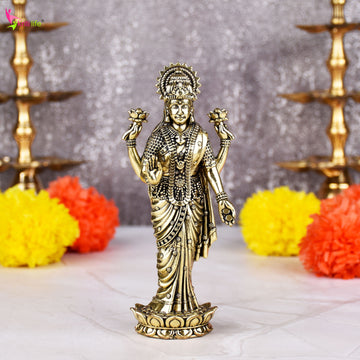 Brass Goddess Lakshmi Idol | 6 inches | for Pooja Room & Home Decor