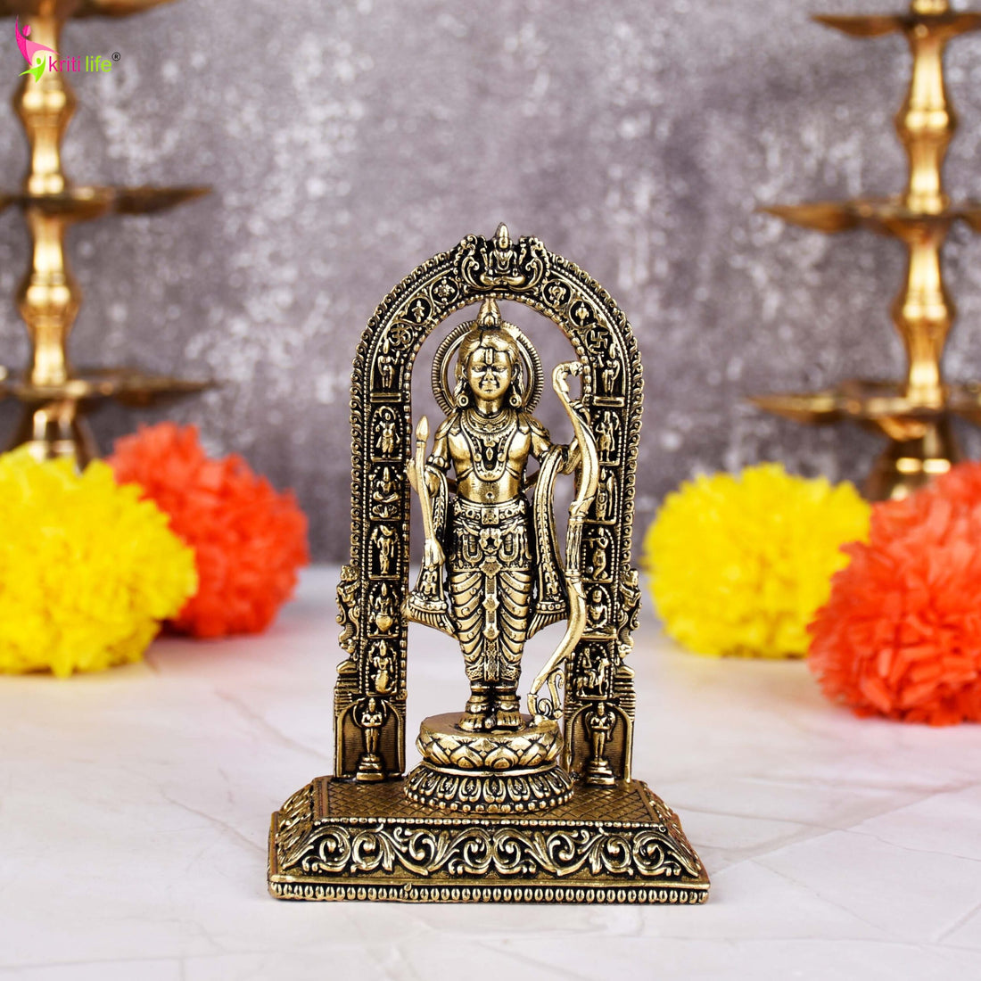 Brass Ram Lalla Idol – |  5 inches | Handcrafted Hindu God Statue for Home Temple & Decor