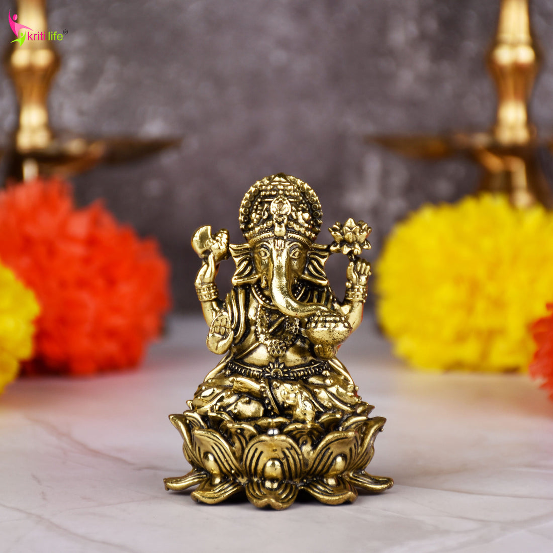 Brass Lord Ganesha Idol – Remover of Obstacles Statue 2.5 inches for Home Temple & Decor  (Small size)