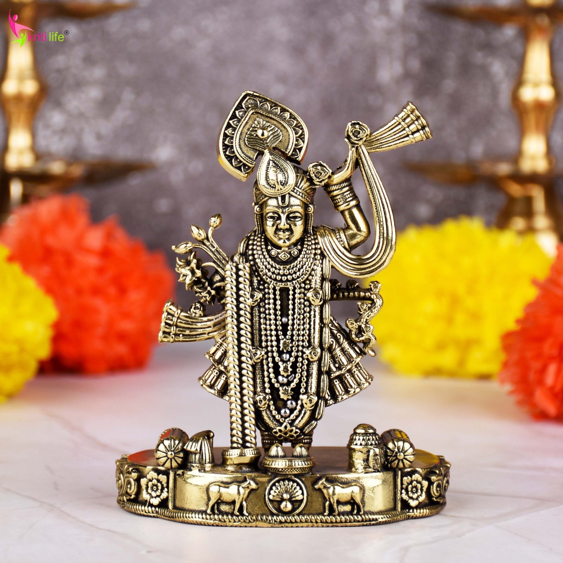 Brass Lord Shree Nath Ji Idol – | 4 inches | Handcrafted Spiritual Statue for Home Temple & Pooja Décor