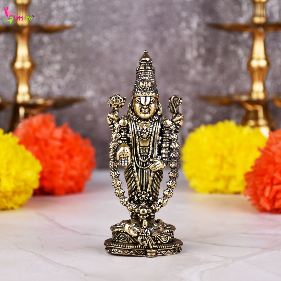 Brass Lord Venkateswara Idol – Handcrafted Balaji Statue 4 inches for Home Temple & Wealth Blessings