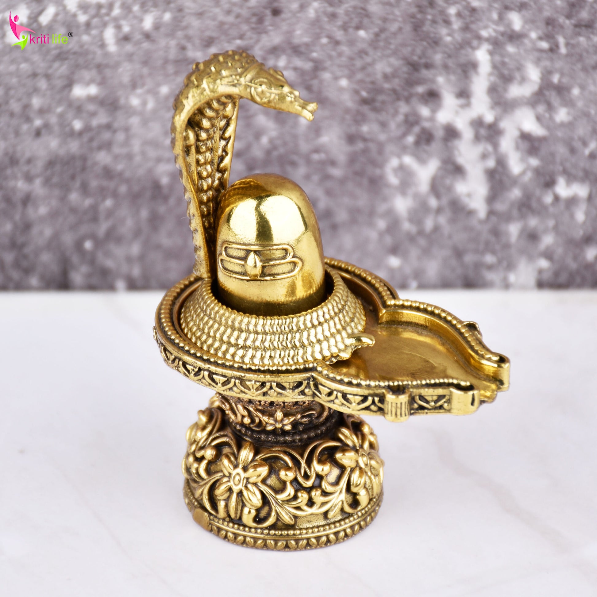 Brass Shivling Idol with Nagraj Vasuki | 3 inches | – Sacred Decor for Meditation & Devotion