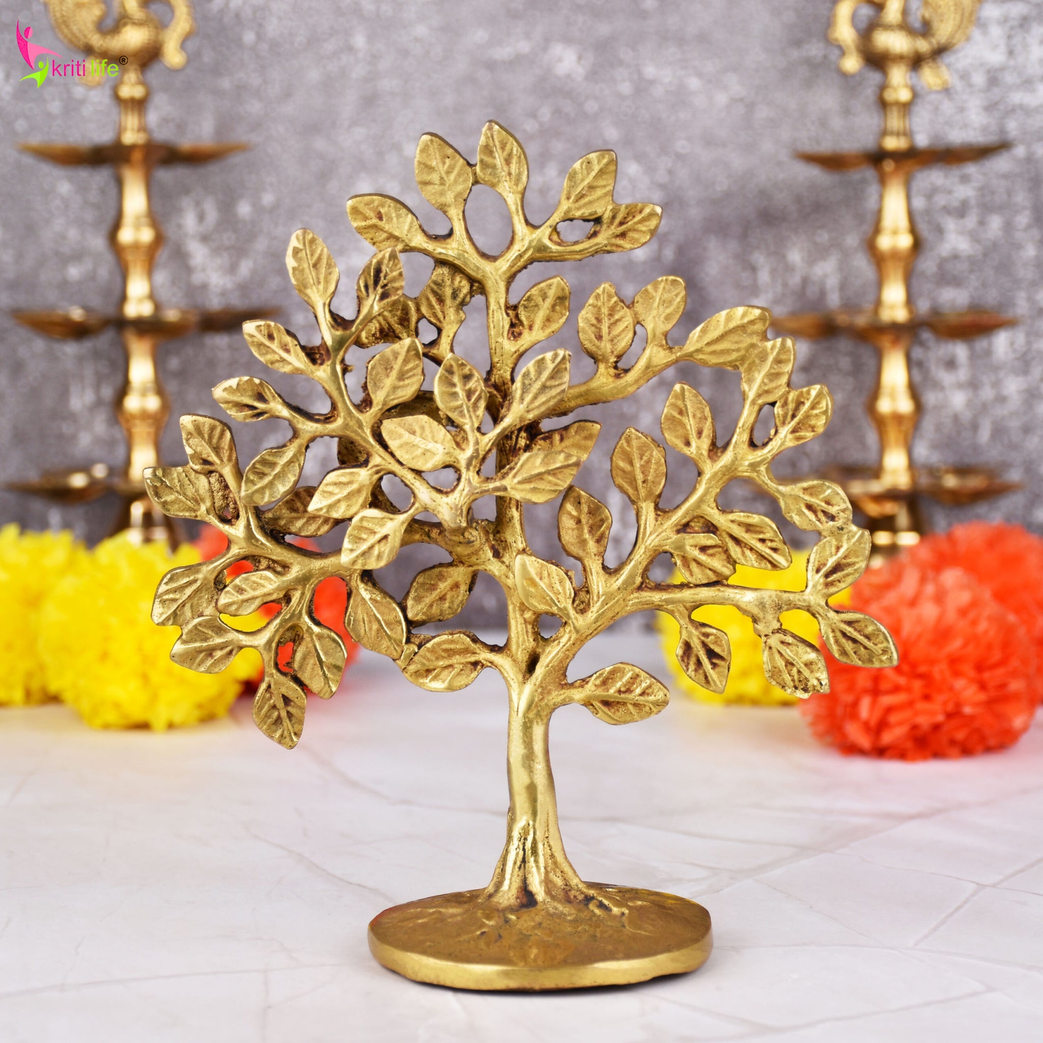 Brass Kalpvriksha Tree – Wish Fulfilling Tree 7 inches for Home Decor & Vastu, Prosperity & Good Luck