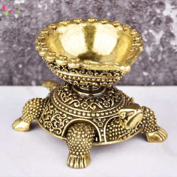 Brass Turtle Design Diya – Antique Finish Oil Lamp 3 inches for Pooja, Vastu & Décor