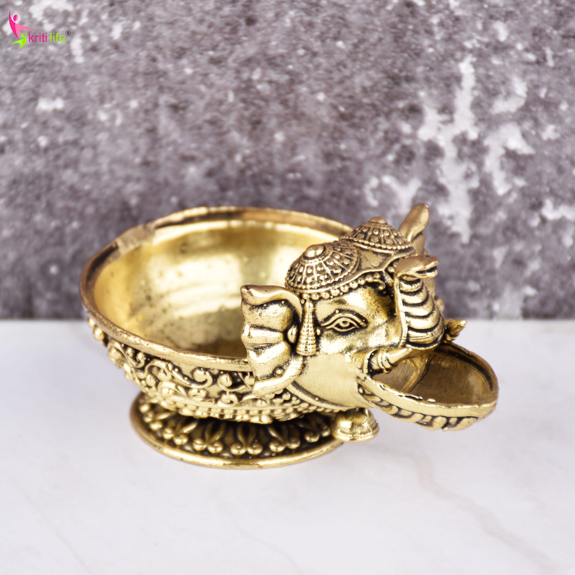 Brass Elephant Face Diya – Traditional Oil Lamp 3 inches for Pooja & Festive Décor