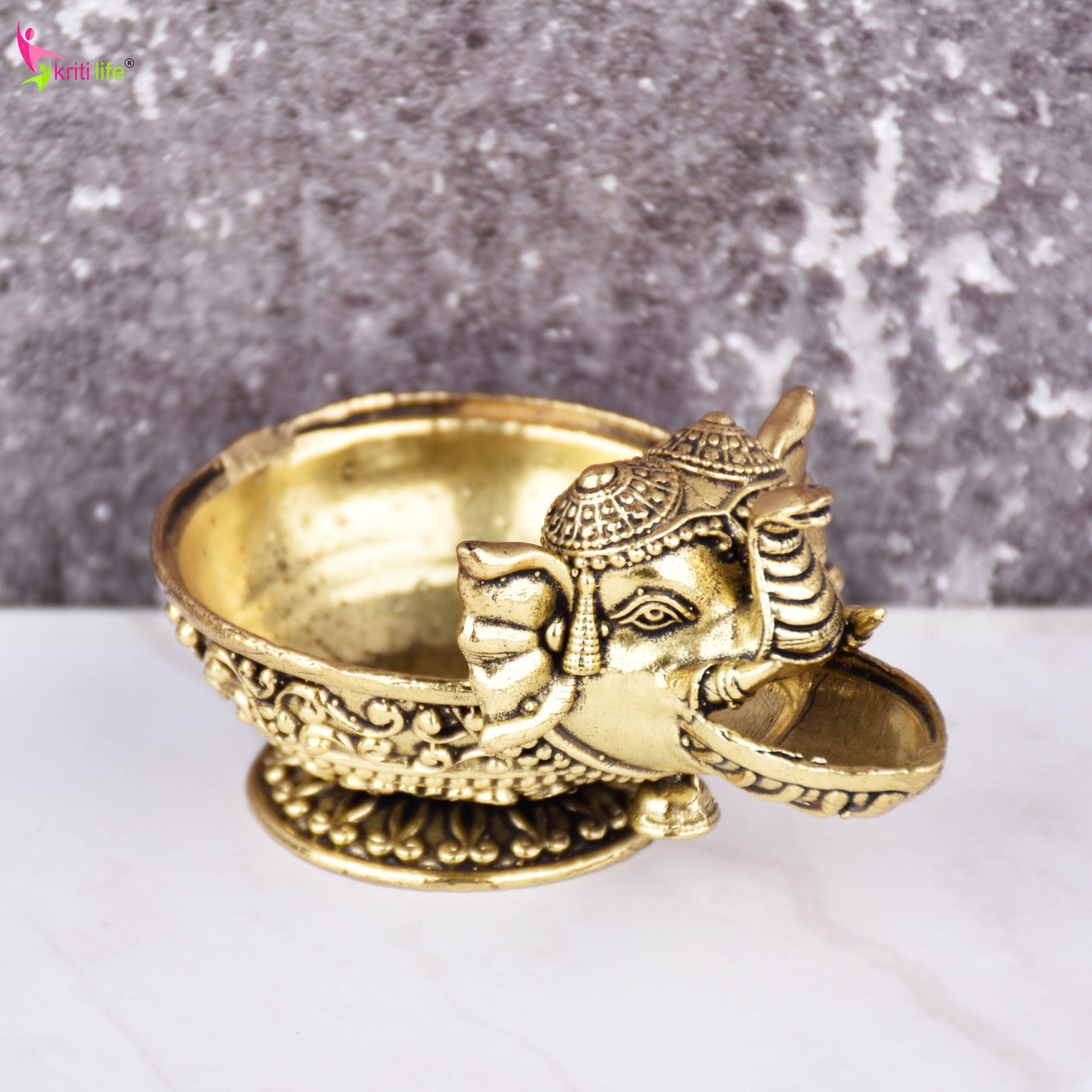 Brass Elephant Face Diya – Traditional Oil Lamp 3 inches for Pooja & Festive Décor