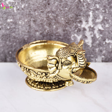Brass Elephant Face Diya – Traditional Oil Lamp 3 inches for Pooja & Festive Décor