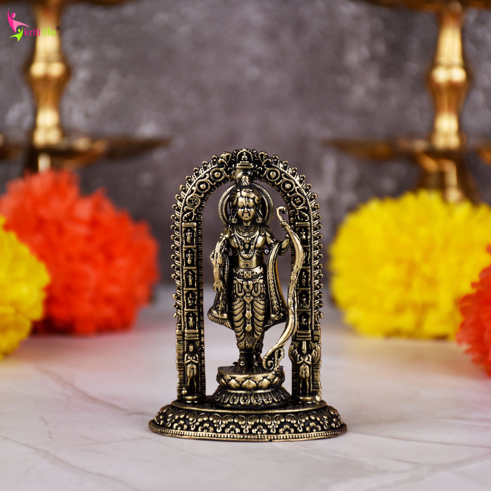 Brass Ram Lalla Idol – Childhood Form of Lord Ram | 3 inches - Small size | Antique Finish Murti for Pooja & Home Temple