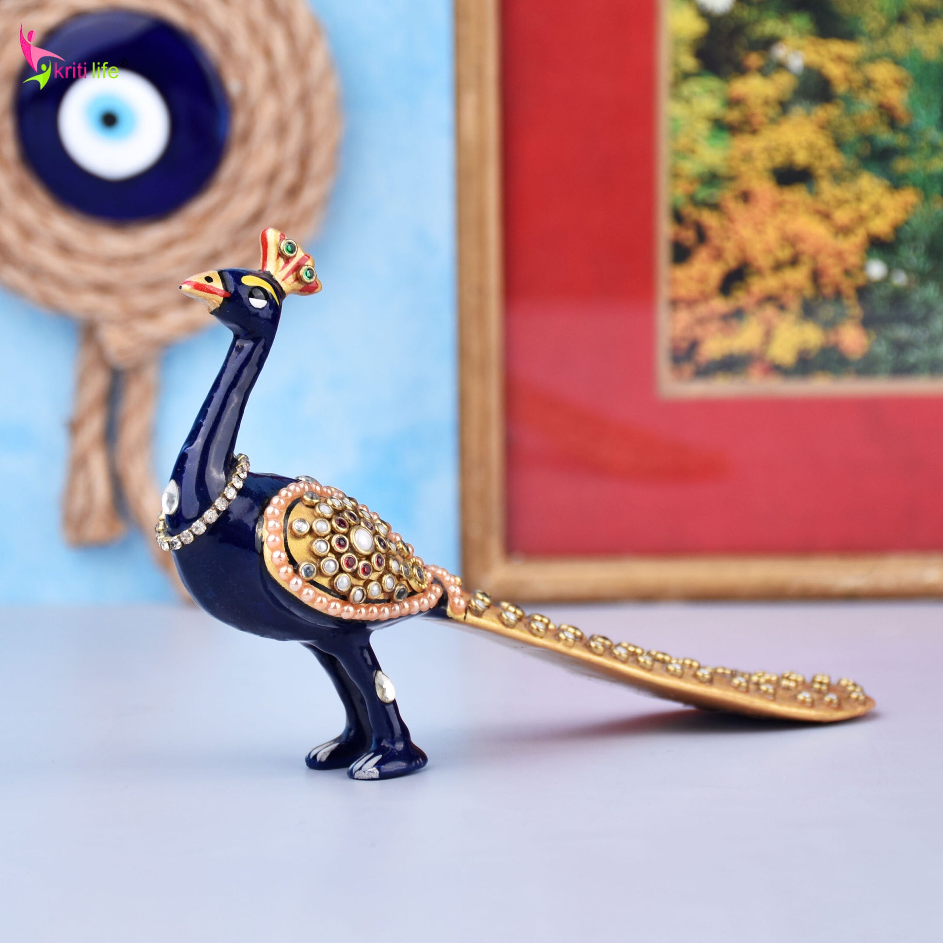 Handcrafted Aluminium Peacock Showpiece | Ethnic Decor Accent | 6 inches