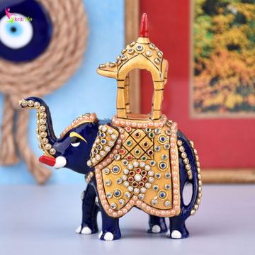 Handcrafted Aluminium Elephant Showpiece with Howdah | Ethnic Home Decor - 4 inches