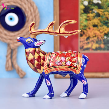 Handcrafted Aluminium Dear Showpiece | Enamel Painted Ethnic Decor