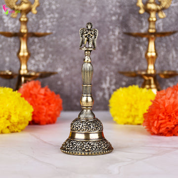 Handcrafted Brass Pooja Bell with Lord Garuda Handle | 5 inches | Traditional Temple Ghanti