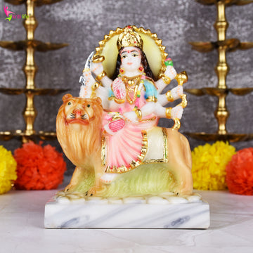 Divine Durga Maa Idol on Lion | 6.5 inches | – Handcrafted Polyresin Murti for Pooja, Home Temple & Gifting