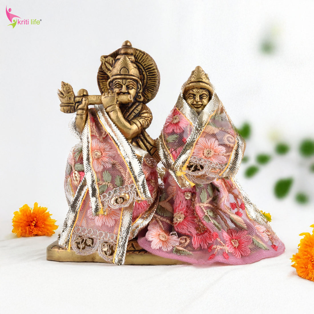 Radha Krishna Dress Set for 4 Inch Idol – Floral Embroidered Designer Vastra