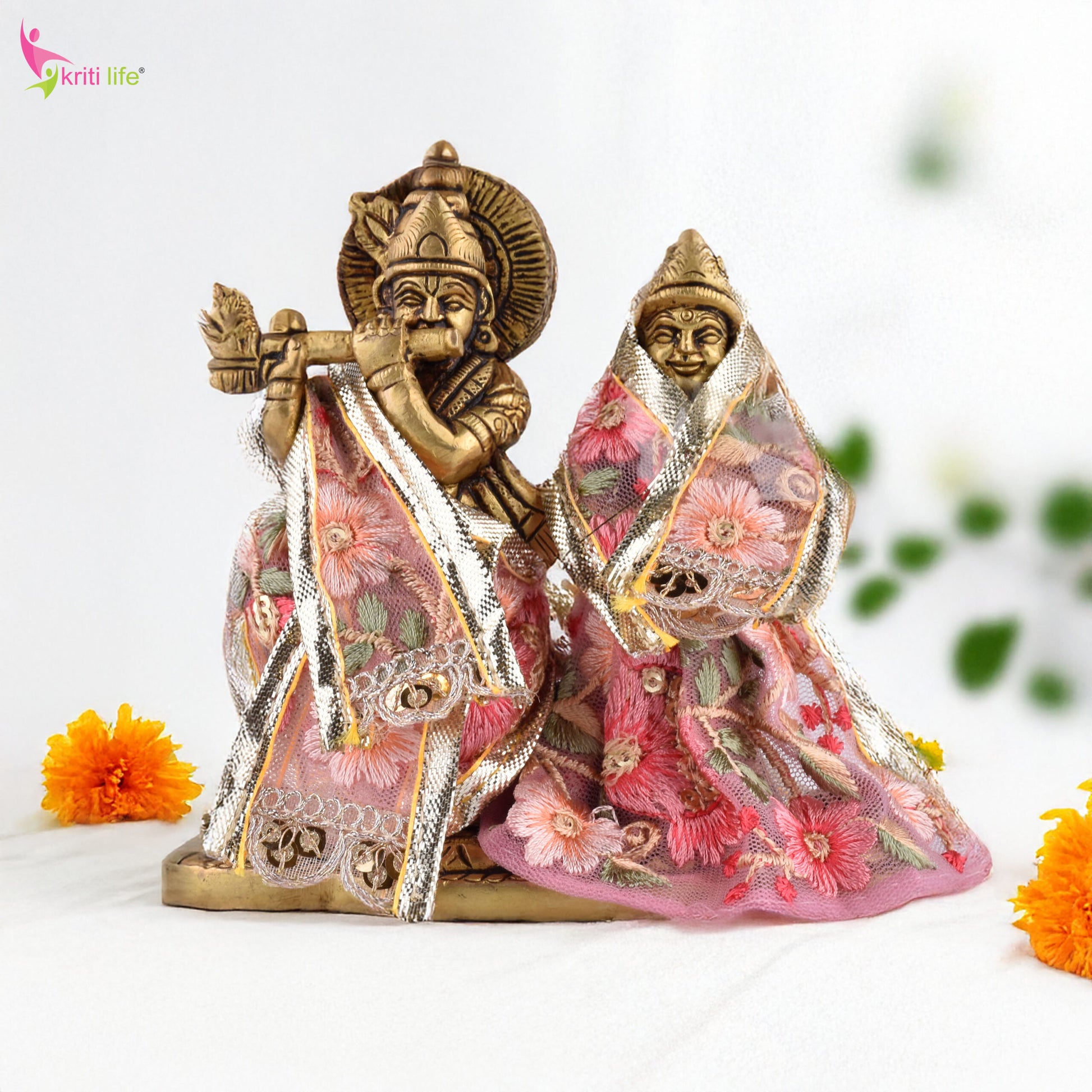 Radha Krishna Dress Set for 4 Inch Idol – Floral Embroidered Designer Vastra