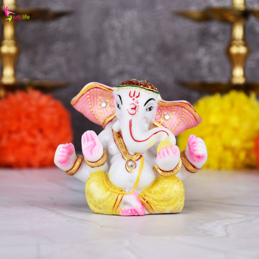 Blessings of Ganpati Bappa | 3 inches | – Handcrafted Polyresin Ganesha Idol in Vibrant Colors