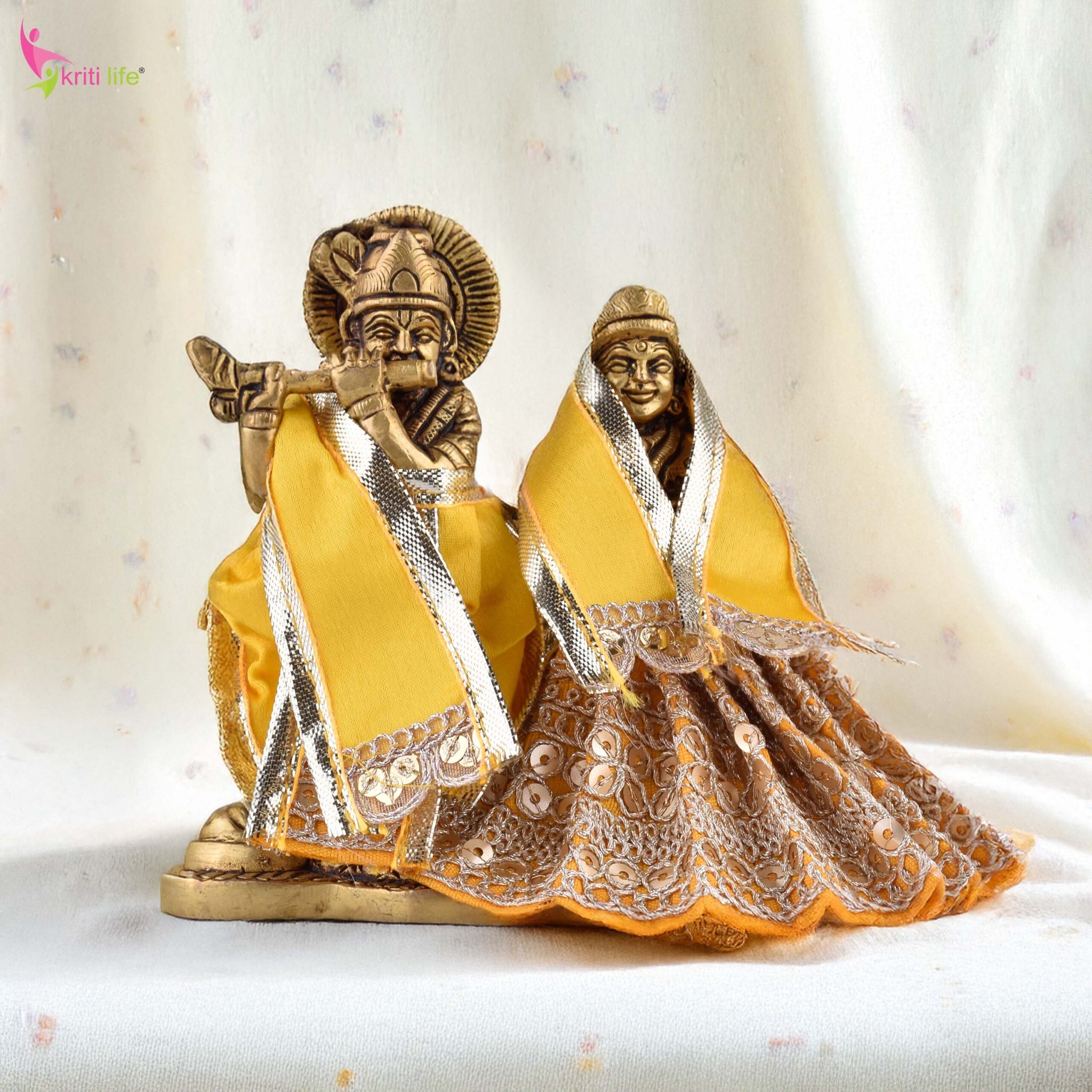 Yellow Radha Krishna Dress Set for 4 Inch Idol – Traditional Vastra with Golden Detailing