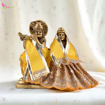 Yellow Radha Krishna Dress Set for 4 Inch Idol – Traditional Vastra with Golden Detailing