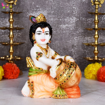 Makhan Chor Bal Krishna Idol – Decorative Polystone Statue | 9 inches | for Home Temple & Gifting ( 5685633 )
