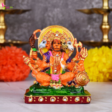 Panchamukhi Hanuman Idol | 3.5 inches | Multicolor Marble Dust Statue for Home & Temple
