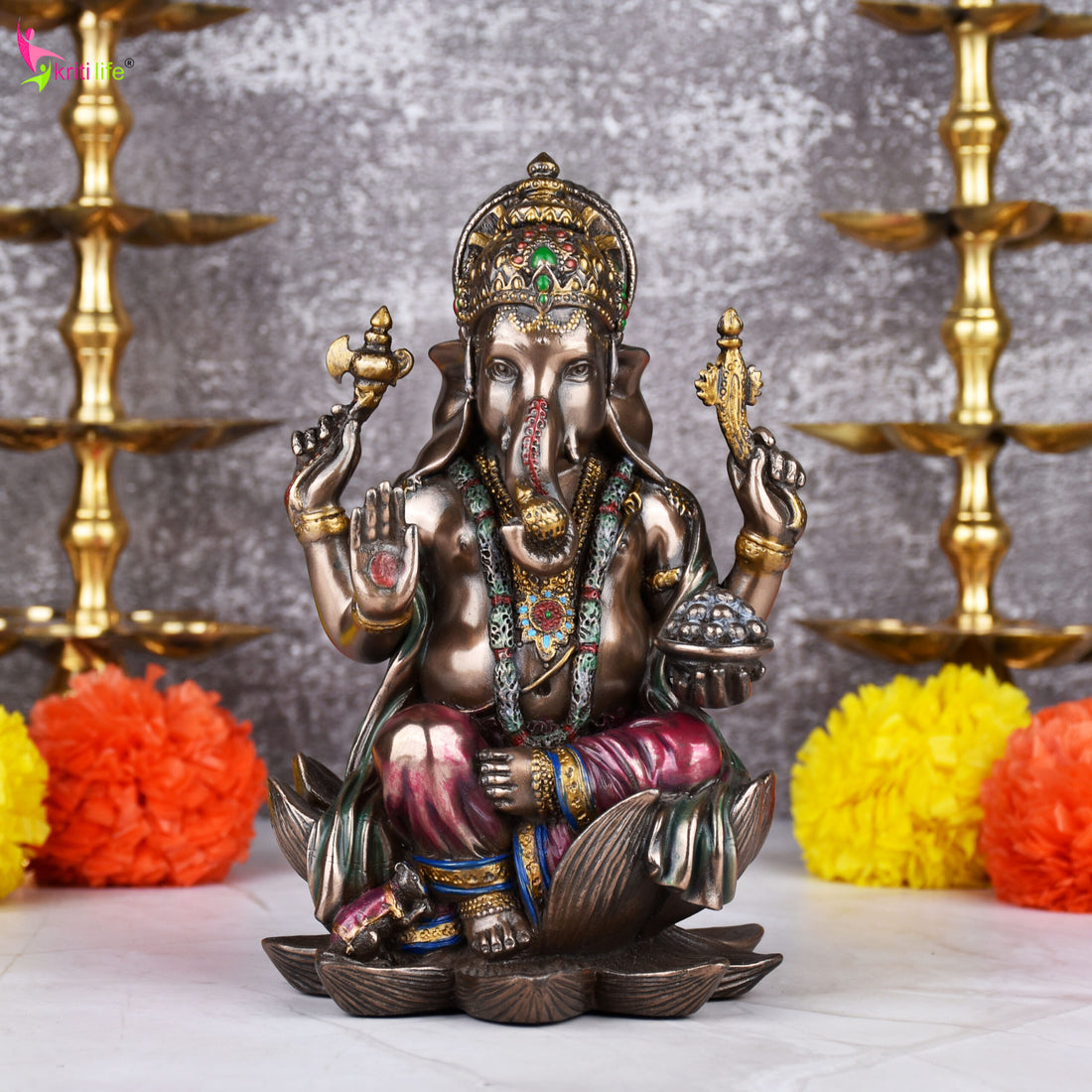 Lord Ganesha Idol | Antique Finish | 7.5 inches | Polyresin Ganpati Statue for Home, Office & Gifting