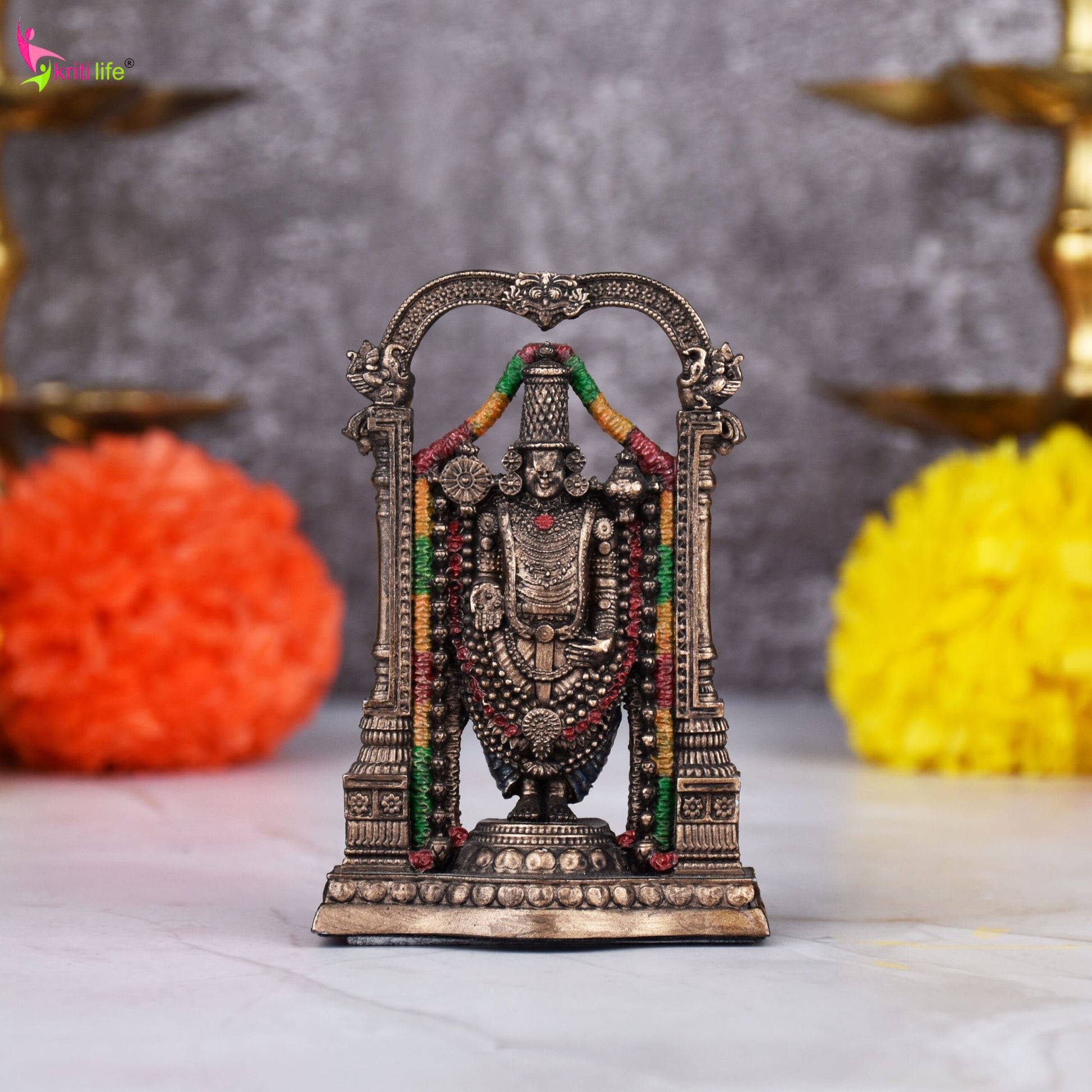 Lord Venkateswara Idol | Antique Finish - 3 inches - Polyresin Balaji Statue for Home Temple & Gifting