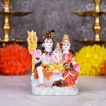 Shiva Parivar Idol | 3.5 inches | Marble Dust Lord Shiva, Parvati & Ganesha Statue with Traditional Finish