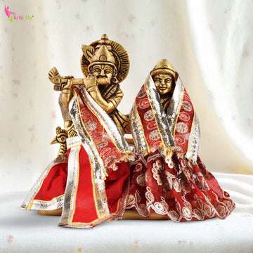 Red Radha Krishna Dress Set for 4 Inch Idol – Embroidered Vastra with Golden Sequin Work