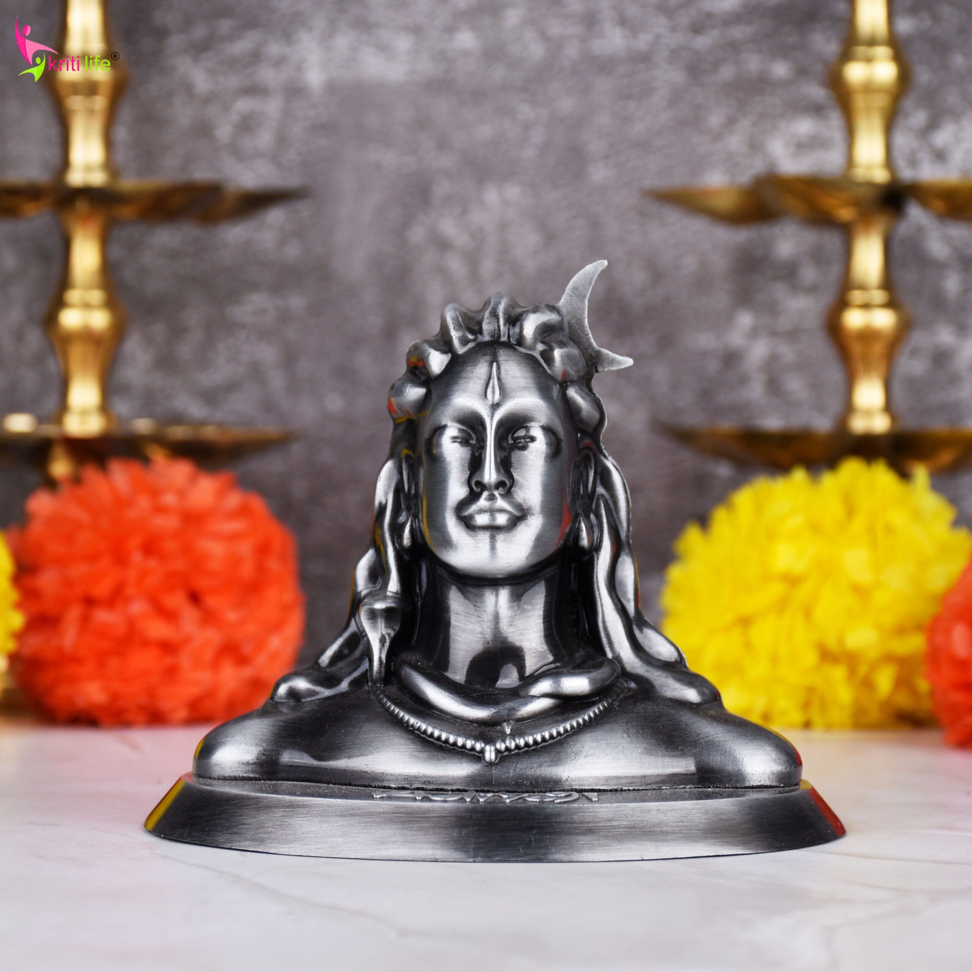 Adiyogi Shiva Idol – 4.5 inches - Silver Polyresin for Home Decor, Meditation & Gifting