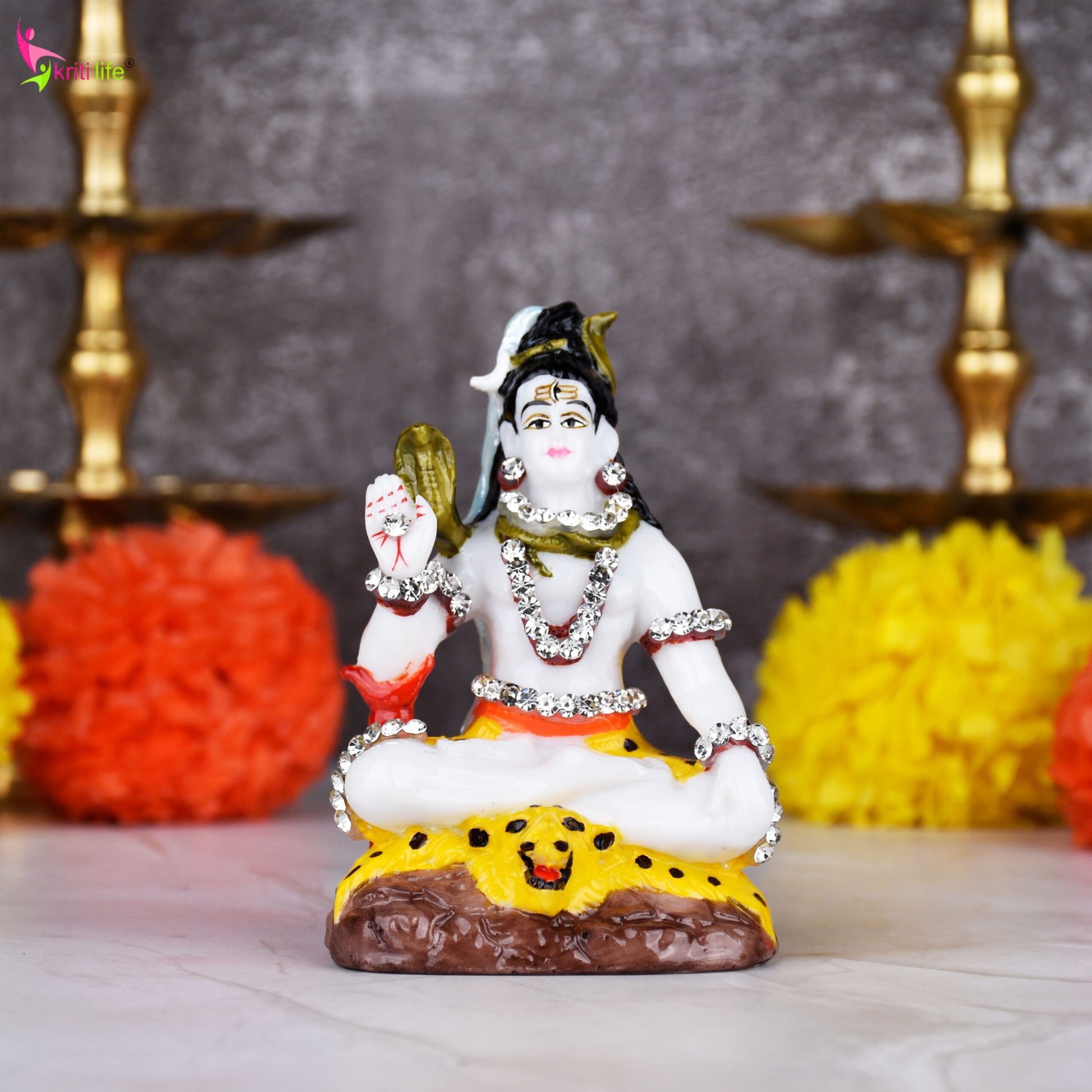 Lord Shiva Idol – Handcrafted Polyresin 3.5 inches Small Statue with Decorative Stones
