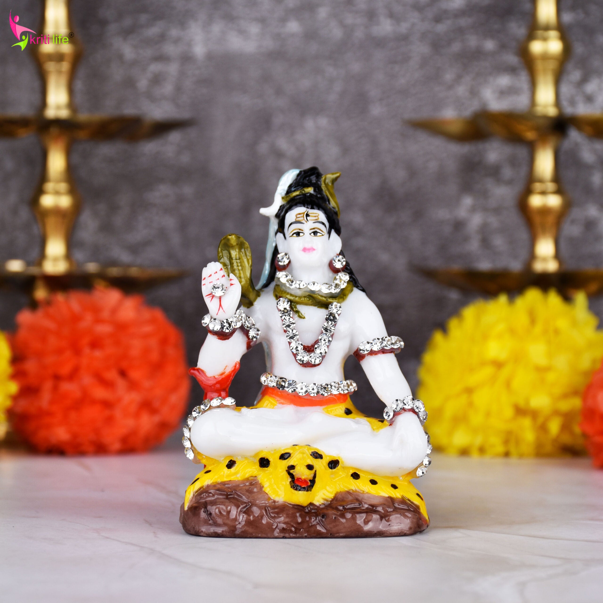 Lord Shiva Idol – Handcrafted Polyresin 3.5 inches Small Statue with Decorative Stones