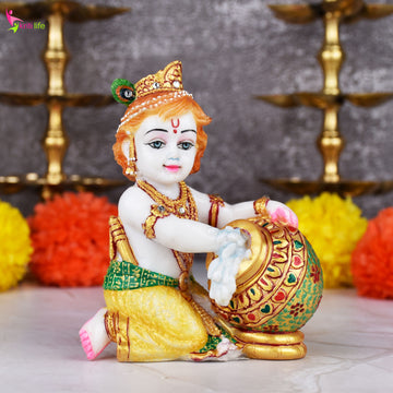 Bal Krishna Idol | 4.5 inches | – Marble Dust Makhan Chor Murti for Home Décor & Pooja