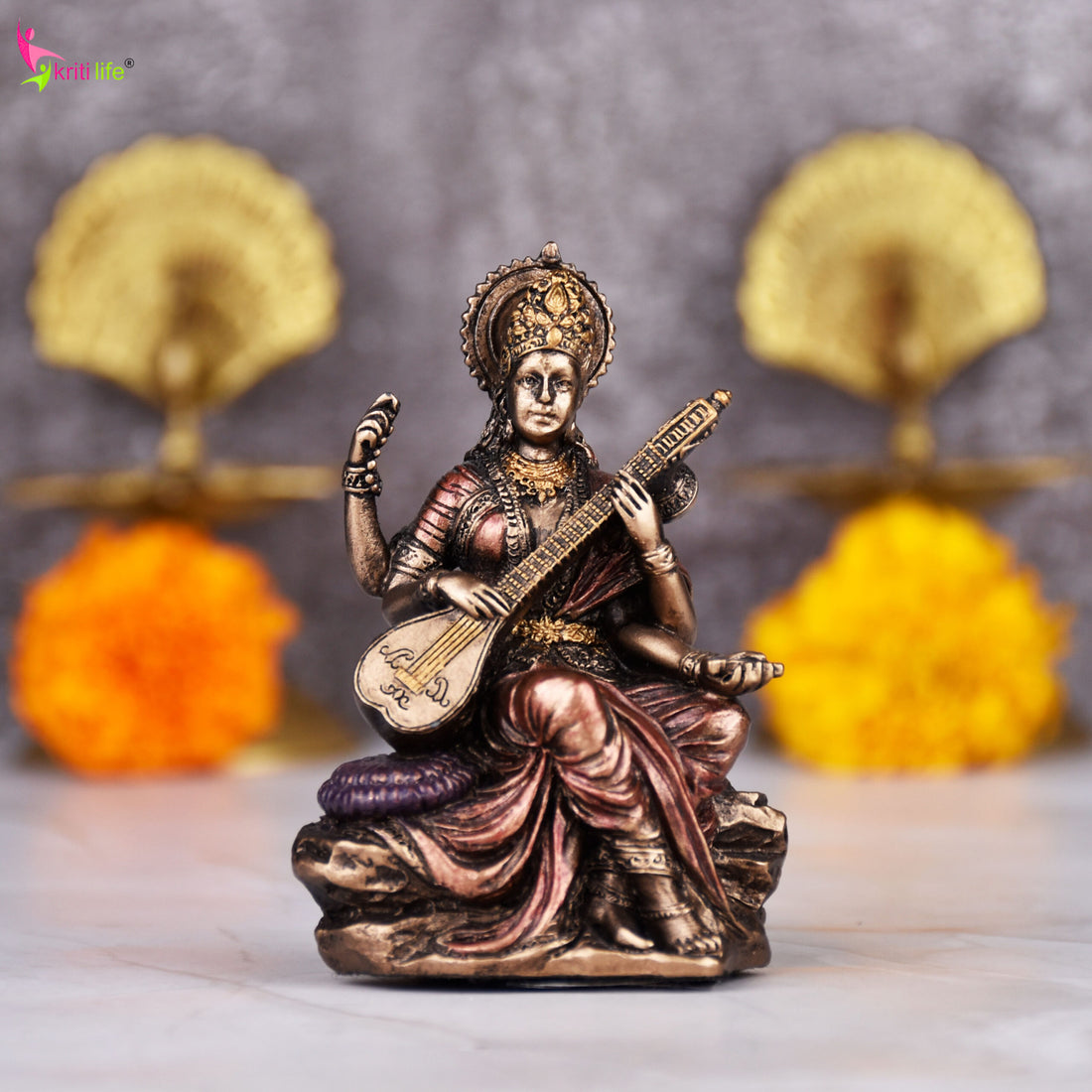 Saraswati Idol – 3  inches - Mini Polyresin Goddess Statue for Study & Home Décor