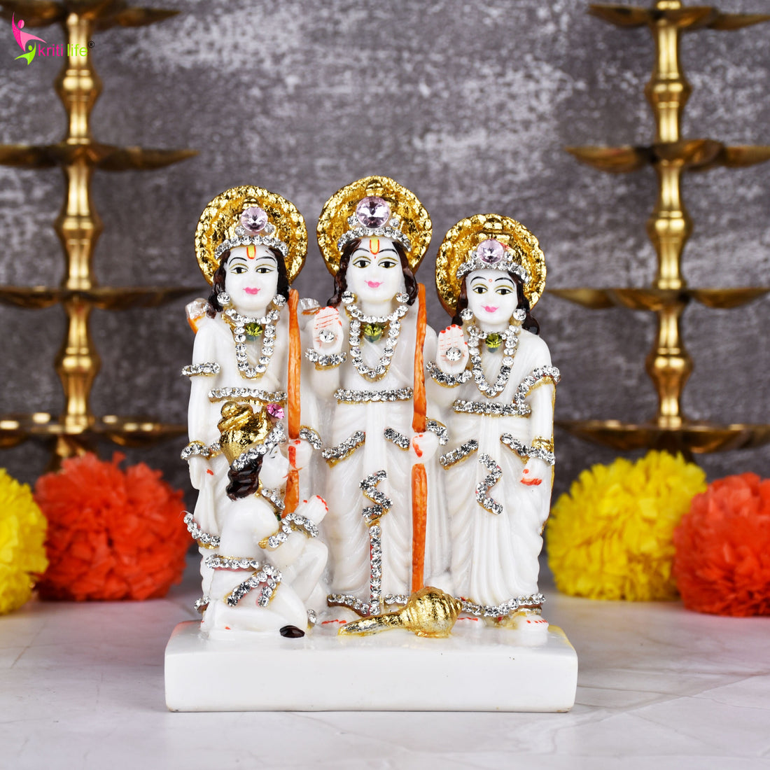 Ram Darbar Idol – Polyresin Statue of Lord Ram, Sita, Lakshman & Hanuman for Pooja Room & Home Décor |  6 inches