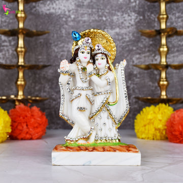 Radha Krishna Idol – Polyresin Statue 6 inches with Stone Work for Home Décor & Mandir