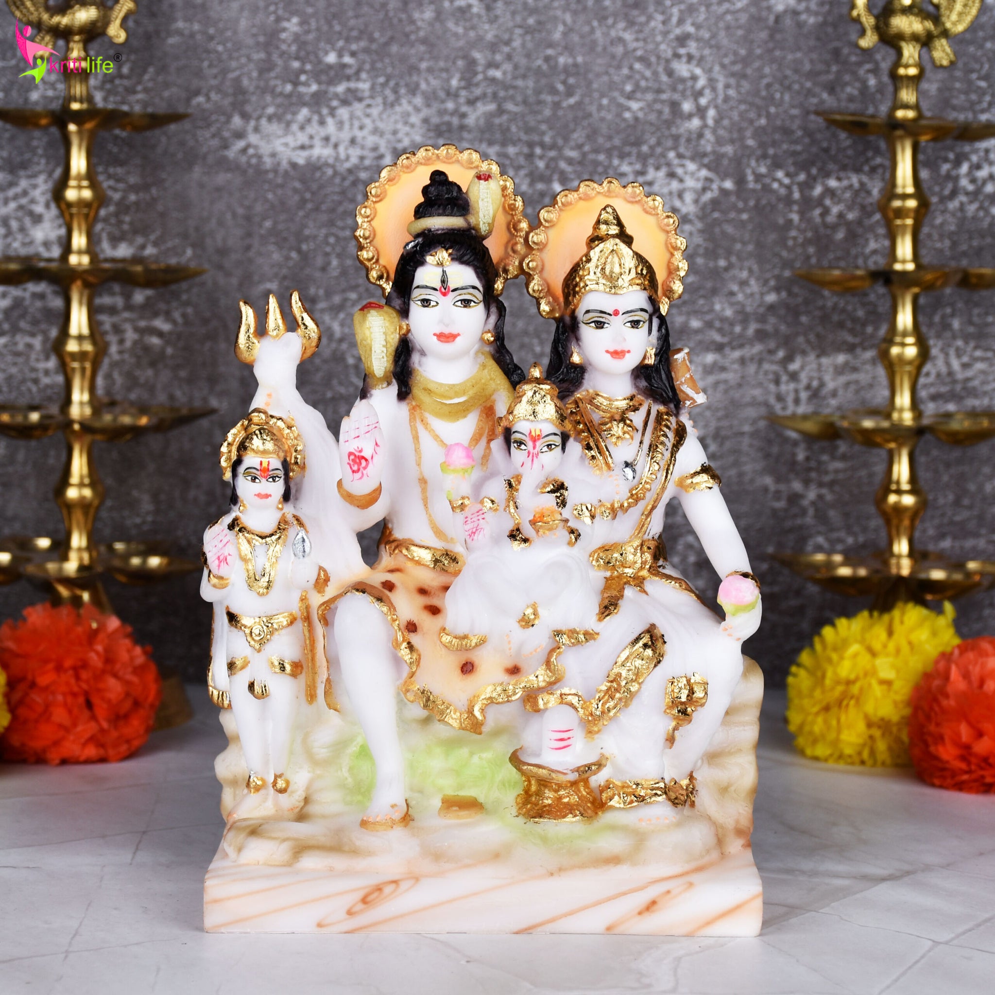 Shiv Parivar Idol – Lord Shiva Family Polyresin Statue (8.5 inches ) for Home Temple & Décor