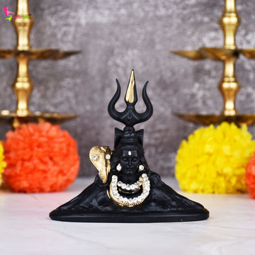 Lord Shiva Idol – Polyresin Shiv Ji Black Murti 4 inches with Trishul & Snake Design