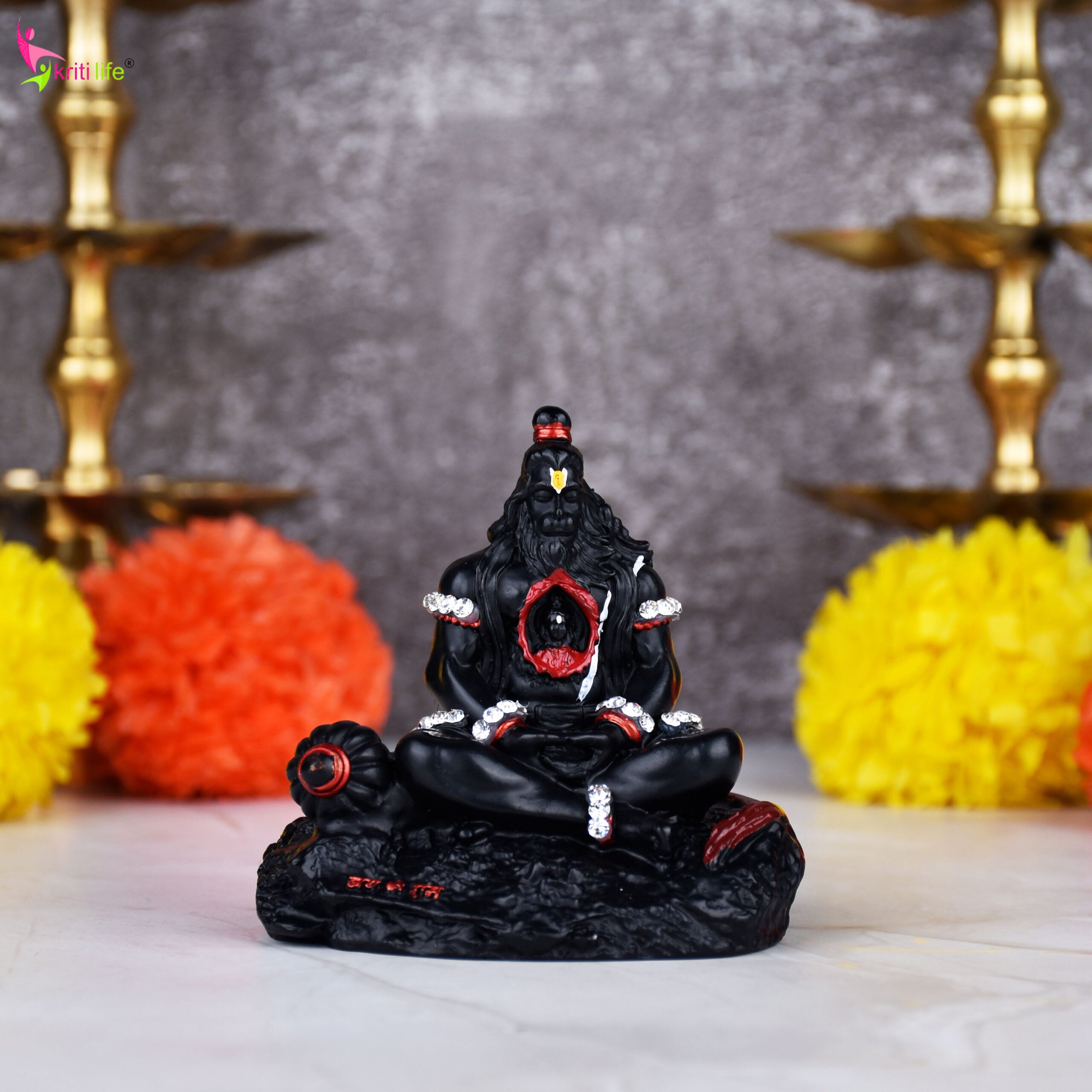 Lord Hanuman Idol – Devotional Black Statue Meditation - Shri Ram Inside Chest – Polyresin Statue - 3 inches