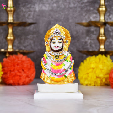 Khatu Shyam Ji Idol – Decorative Polyresin Murti with Crown & Stone Work - 4 inches