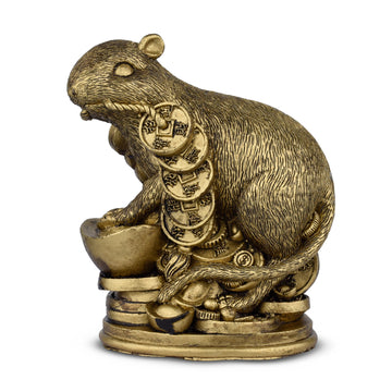 Feng Shui Wealth Rat Idol with Gold Bar | Symbol of Prosperity & Business Luck- 4 inches