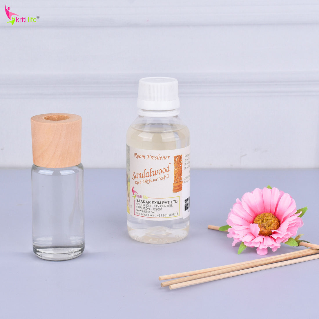 Kriti Life Reed Diffuser Refill - Sandalwood 90ML Long-Lasting Room Fragrance